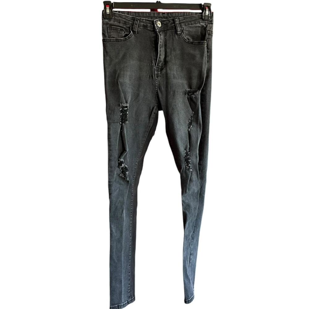 Womens Jeans Size Medium Black Skinny Distressed Punk Skater Edgy Grunge